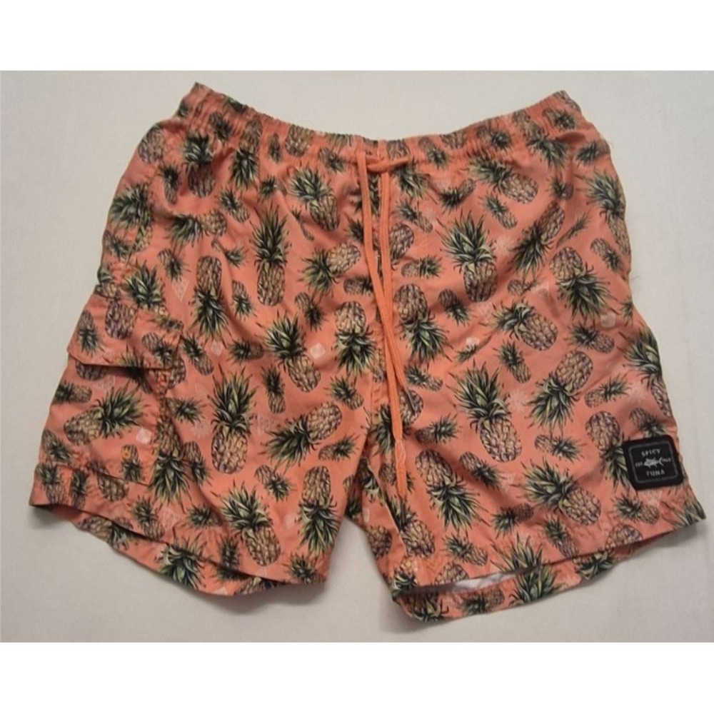 Spicy Tuna Men's Swim Trunks Small pink/green pineapple design drawstring‎ swim